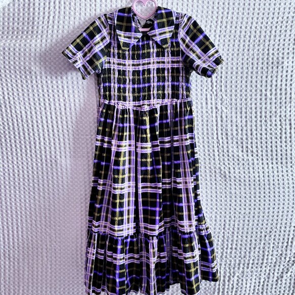 Collusion black plaid maxi dress with statement collar size US6 - Picture 1 of 3